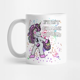 Back to School First Grade Squad Flossing Unicorn Stickers & Gifts Mug